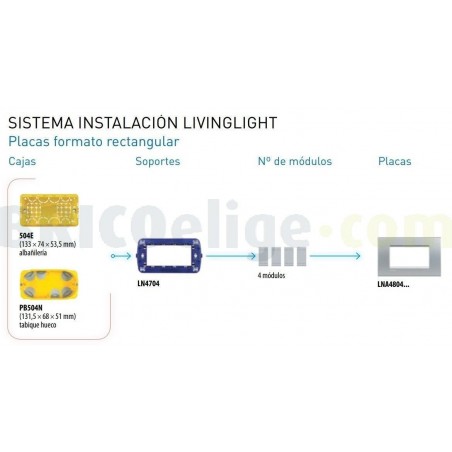 Placa Rectangular Bticino Livinglight 4 Módulos LNA4804KG Gris hielo