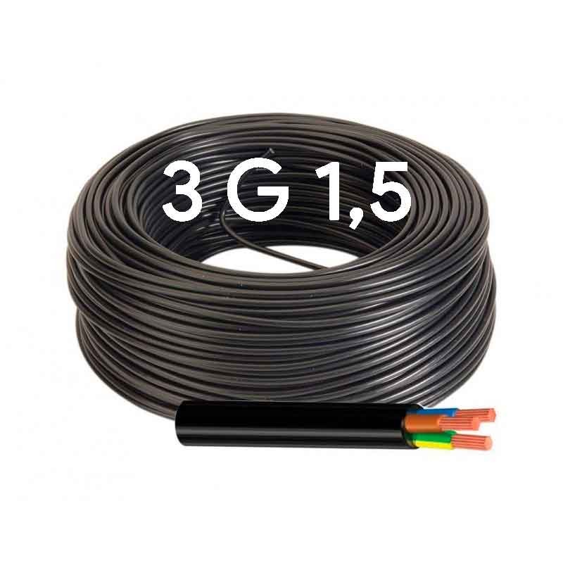 Manguera Eléctrica Negra 3G1,5 Cable Flexible RV-K 1000V 