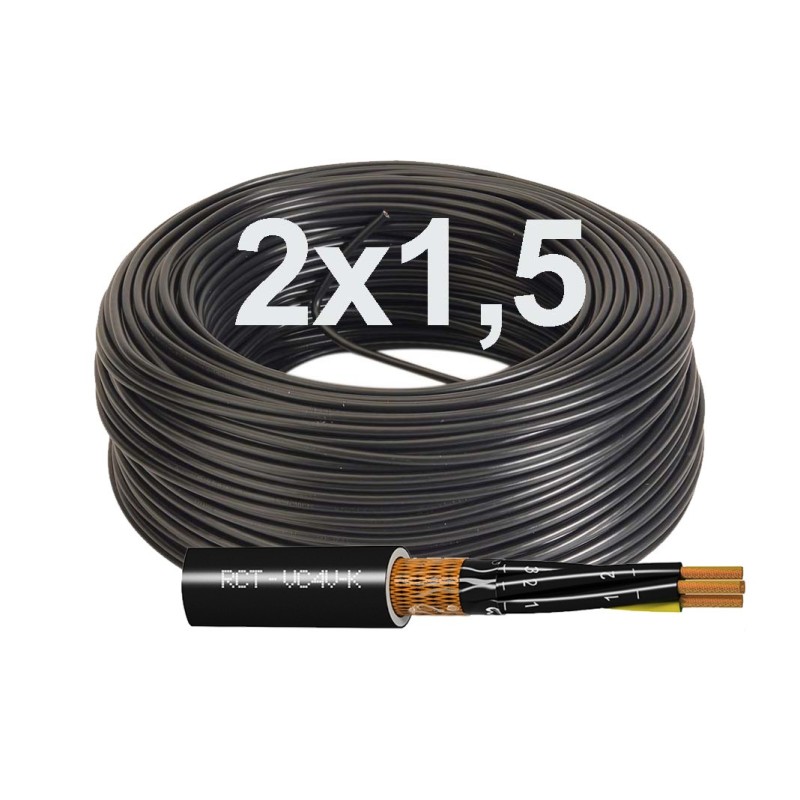 Manguera Cable Cobre 2x1,5 Apantallado Negro 0,6/1kV VC4V-K