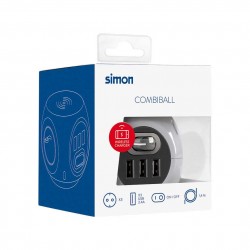 Base múltiple Combiball 3 enchufes 16A y 3 puertos USB 2,4A + inducción Simon BM516302