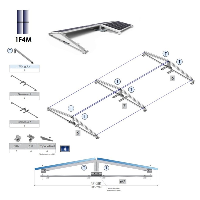 Soporte Inclinado 26H para Cubierta Plana 10º/15º - Horizontal - Sunfer