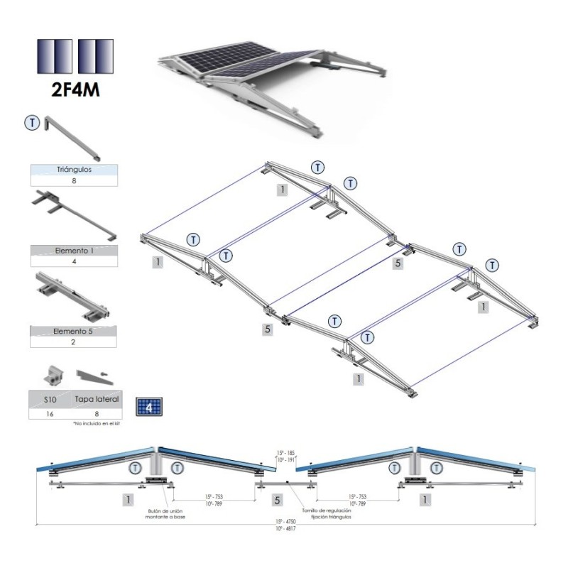 Soporte Inclinado 26H para Cubierta Plana 10º/15º - Horizontal - Sunfer