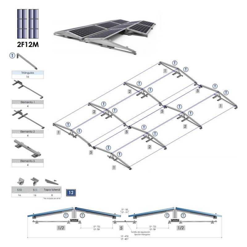 Soporte Inclinado 26H para Cubierta Plana 10º/15º - Horizontal - Sunfer