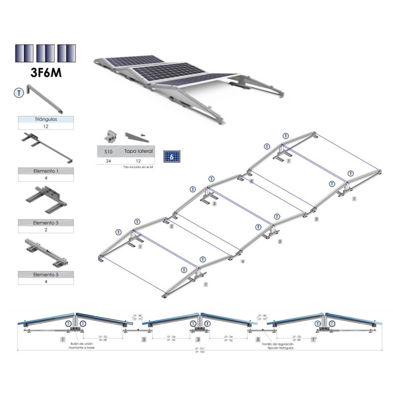 Soporte Inclinado 26H para Cubierta Plana 10º/15º - Horizontal - Sunfer
