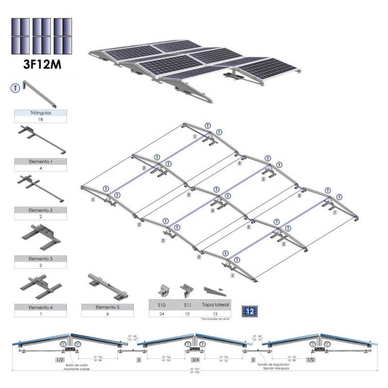 Soporte Inclinado 26H para Cubierta Plana 10º/15º - Horizontal - Sunfer