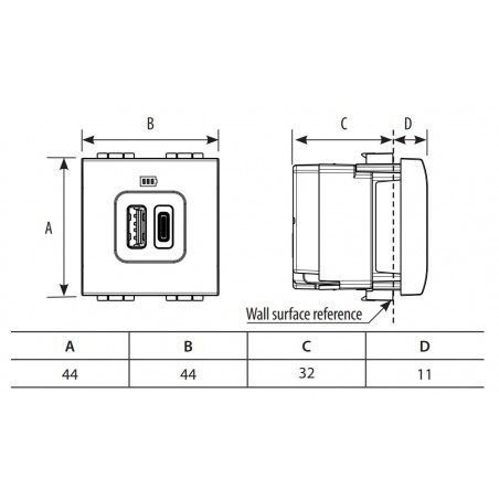 Cargador USB A+C BTicino Livinglight 2 Módulos _4287C2