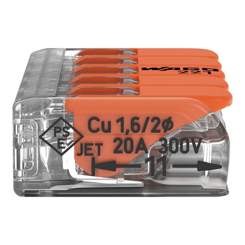 Borna de Conexión 5 Conductores 4mm² Wago 221-415