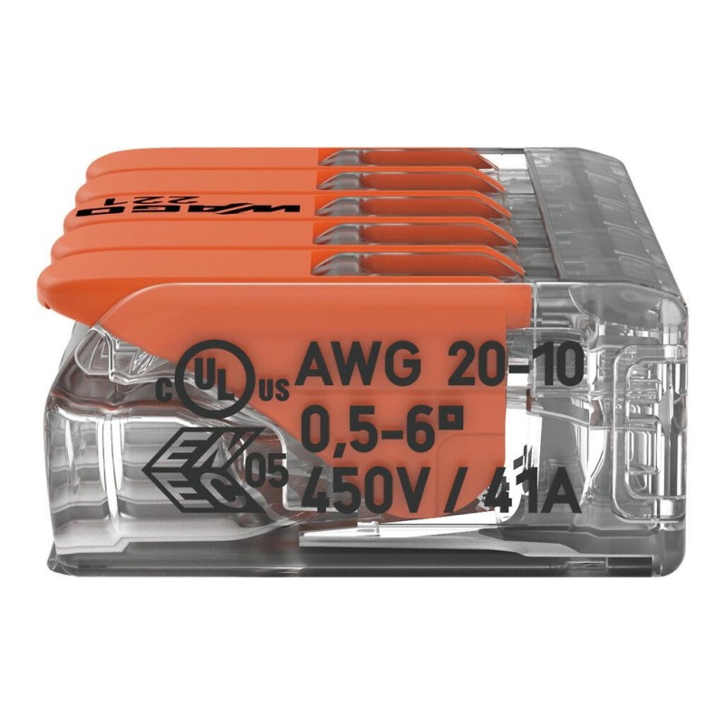 Borna Conexión 6mm² 5 Conductores Wago 221-615