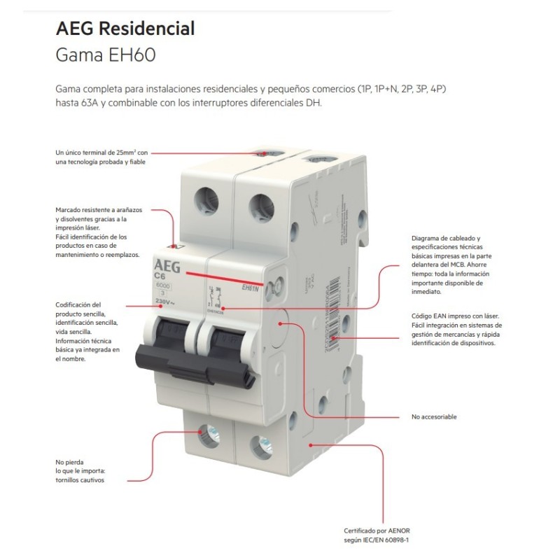 Automático residencial 20A AEG 4P curva C EH64C20