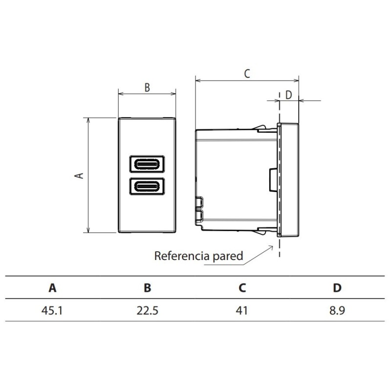 Cargador A+C Light Now Y_4191AC Bticino 1 módulo