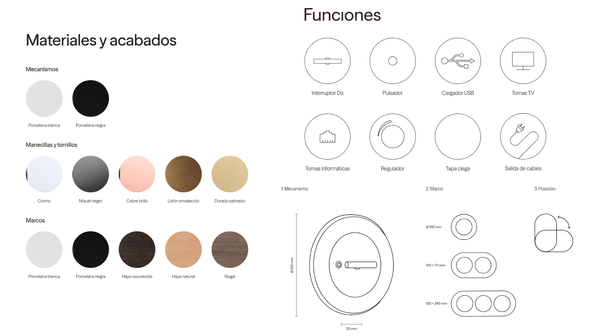 Acabados y funciones de los mecanismos eléctricos de porcelana Fontini Do Low